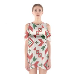 Christmas Texture, New Year, Red-green Christmas Ornament Texture Shoulder Cutout One Piece Dress