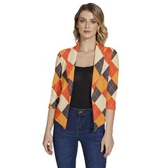 Halloween Argyle Pattern  Women s Draped Front 3/4 Sleeve Shawl Collar Jacket by Safari