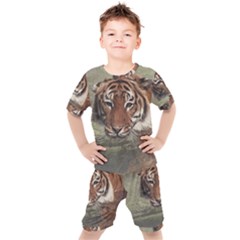 Swimming Tiger Kids  T-shirt And Shorts Set by ExtraAwesomeSauce