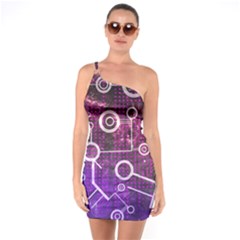 Cosmic Network Geometric Art One Shoulder Ring Trim Bodycon Dress