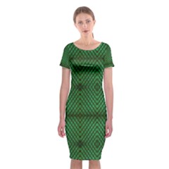 Green Diamond Grid Pattern Classic Short Sleeve Midi Dress