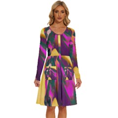 Vibrant Abstract Equine Art Long Sleeve Dress With Pocket by ExtraAwesomeSauce