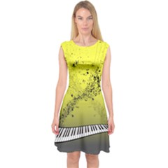 Yellow Music Note Capsleeve Midi Dress