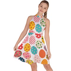 Easter Eggs Pattern, Easter Sleeveless Halter Neck A-line Dress