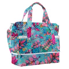 Pink On Blue Leaves Sports Shoulder Bag With Shoes Compartment by kyorashop23