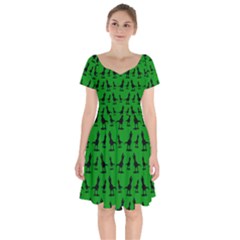 Dinos On A Green Background Short Sleeve Bardot Dress