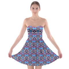 Colorful Sugar Skull Cat Pattern Strapless Bra Top Dress by ExtraAwesomeSauce