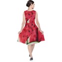 Watermelon, Fruit, Green, Red V-Neck Midi Sleeveless Dress  View2