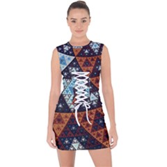 Fractal Triangle Geometric Abstract Pattern Lace Up Front Bodycon Dress