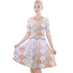 Shells Pattern Quarter Sleeve A-line Dress With Pockets