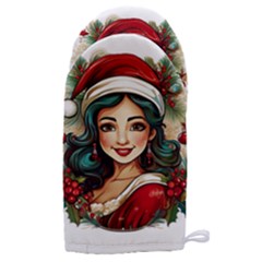 Young Woman With Santa Claus Clothes Isolated Illustration Wb Microwave Oven Glove by dflcprintsclothing