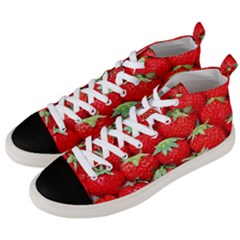 Strawberry Texture, Macro, Ripe Strawberry Men s Mid-top Canvas Sneakers