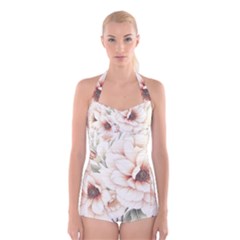 Floral Design Boyleg Halter Swimsuit 