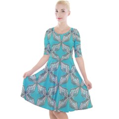 Geometric Design 13 Quarter Sleeve A-line Dress With Pockets