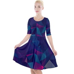 Turquoise Abstract Black Galaxy Pattern Turquoise Quarter Sleeve A-line Dress With Pockets