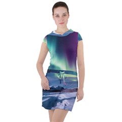 Northern Lights Aurora Night Nature Drawstring Hooded Dress