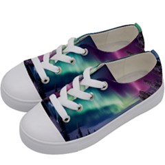 Northern Lights Aurora Night Nature Kids  Low Top Canvas Sneakers