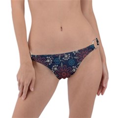 Retro Texture With Orange Flowers Floral Ring Detail Bikini Bottoms