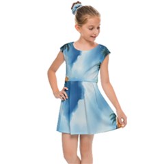 Delicate Watercolor Painting Surreal Oasis Scene With Intense Dramatic Lighting Kids  Cap Sleeve Dress