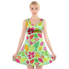 Flower Flora Floral Nature Pattern Seamless V-neck Sleeveless Dress