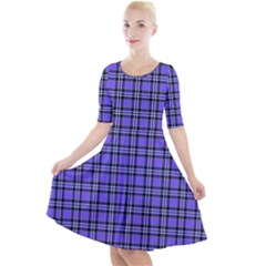 Blue Tartan Plaid 1 Quarter Sleeve A-line Dress