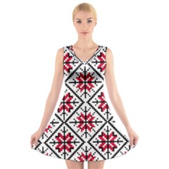 Ukrainian Folk Seamless Pattern Ornament Ethnic Ornament Border Element Traditional Art V-neck Sleeveless Dress