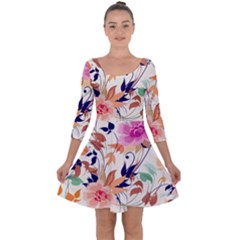 Abstract Floral Background Quarter Sleeve Skater Dress