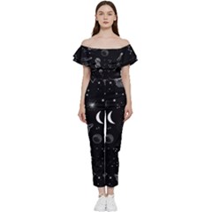 Cosmic Black Space Star Bardot Ruffle Jumpsuit