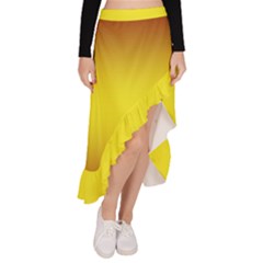 Burgundy Red To Electric Yellow Bilinear Gradient Asymmetrical Ruffle Hem Skirt 