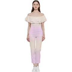 Pink Lace To Cream Yellow Bilinear Gradient Bardot Ruffle Jumpsuit