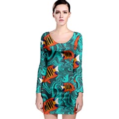 Flame Swirls Long Sleeve Bodycon Dress by SeaworthyClothing