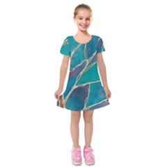 Aqua Batik, Abstract, Colorful Kids  Short Sleeve Velvet Dress by kyorashop23