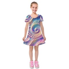 Abstract Fractal Art Swirl Pattern Kids  Short Sleeve Velvet Dress by Salmanaz77