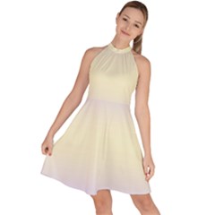 Pale Violet To Cream Yellow Bilinear Gradient Sleeveless Halter Neck A-line Dress