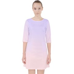 Pale Violet To Pale Pink Linear Gradient Quarter Sleeve Pocket Dress