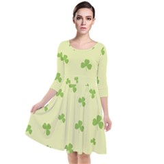 Green Leaves Pattern Quarter Sleeve Waist Band Dress