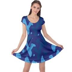 Blue Camouflage Pattern Cap Sleeve Dress