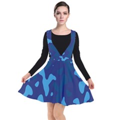 Blue Camouflage Pattern Plunge Pinafore Dress