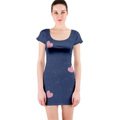 Corazones, Blue, Pattern Short Sleeve Bodycon Dress