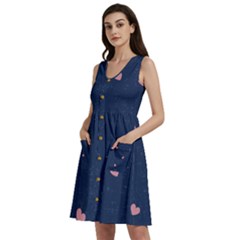 Corazones, Blue, Pattern Sleeveless Dress With Pocket