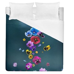 Falling Flowers, Art, Coffee Cup Duvet Cover (queen Size) by kyorashop23