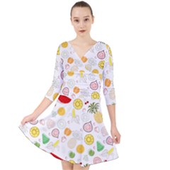 Pattern Seamless Texture Fruit Quarter Sleeve Front Wrap Dress