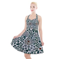 Retro Scandinavian Nordic Flowers Pattern 5 Halter Party Swing Dress 