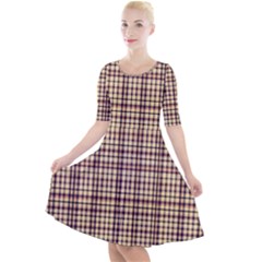 Retro 60s 50s Plaid Pattern 3 Quarter Sleeve A-line Dress