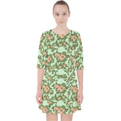 Retro 1880s Flowers Pattern 5 Quarter Sleeve Pocket Dress