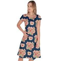 Retro 1880s Flowers Pattern 7 Classic Short Sleeve Dress