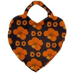 Retro 40s 50s Flowers Pattern Halloween 2 Giant Heart Shaped Tote by violetheavensky