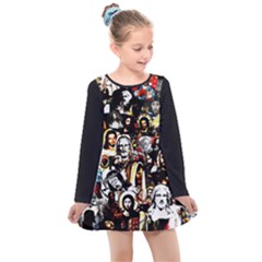 Jesus Christ Modern Halftone Pattern Kids  Long Sleeve Dress by snek