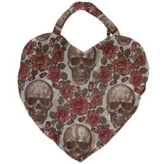 Skull And Roses Flowee Flora Floral Patterns Pattern Giant Heart Shaped Tote by Tsamara