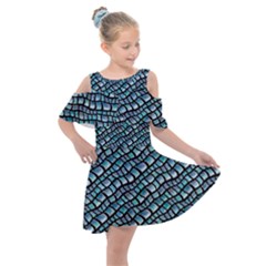 Turquoise Snake  Kids  Shoulder Cutout Chiffon Dress by DinkovaArt